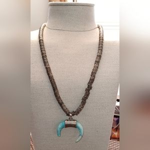 Long beaded necklace featuring a crescent pendant with FLAW* RARE FIND*